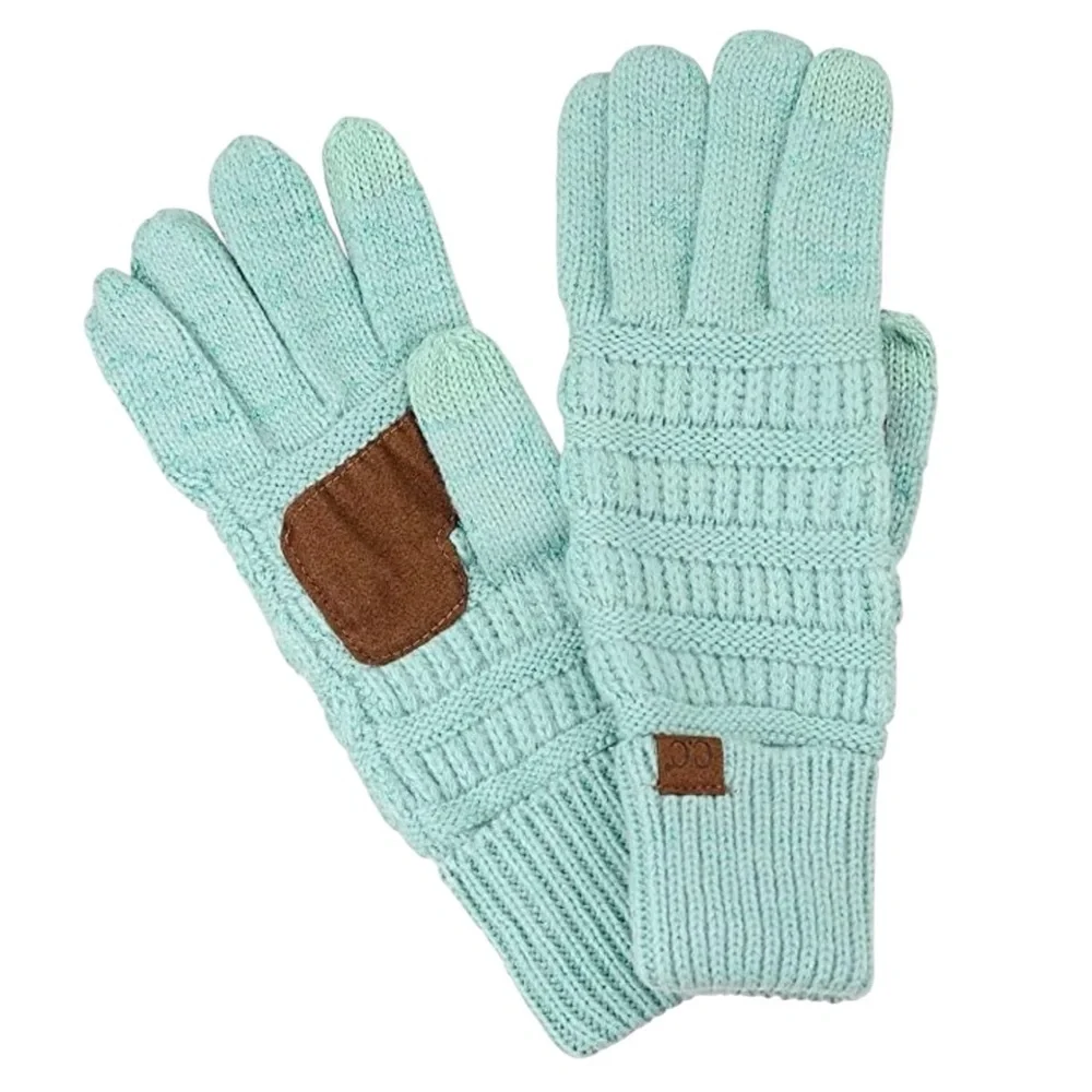 New C.C Light Green Smarttips Touchscreen Texting Anti-Slip Cable Knit Gloves
